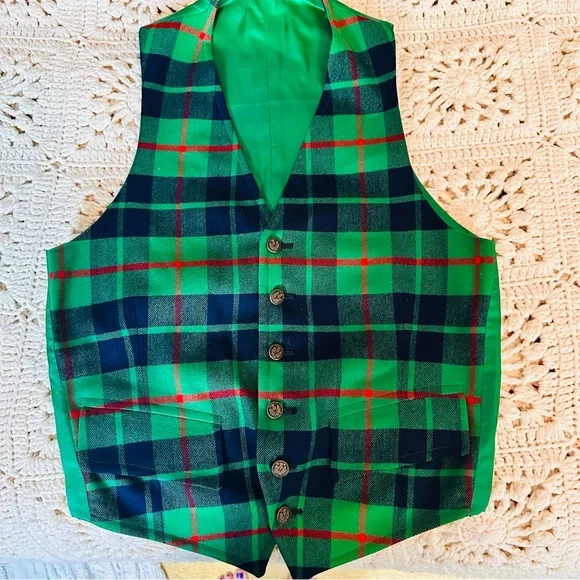 SOLD. 2-Piece Vintage Blazer Vest green Plaid Wool D’Camm, Ltd. Hamden Medium - Picture 5 of 11